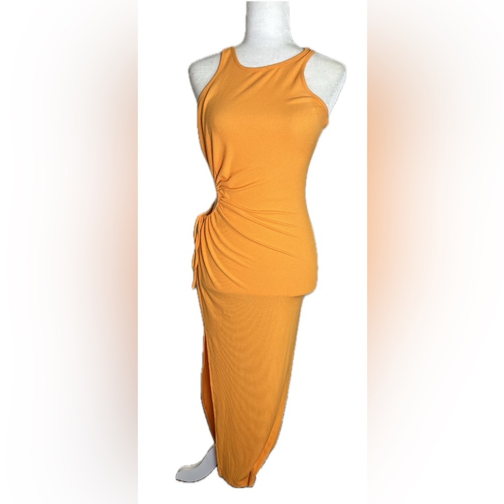 Princess Polly Louie Bright Orange Side Cutout Ribbed Midi Dress AU 10 US 6 - Picture 6 of 12